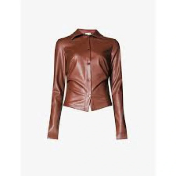 ALIX NYC Gavin Faux Leather Buttondown Top in Cinnamon Size XS Retail $245 - Picture 11 of 11